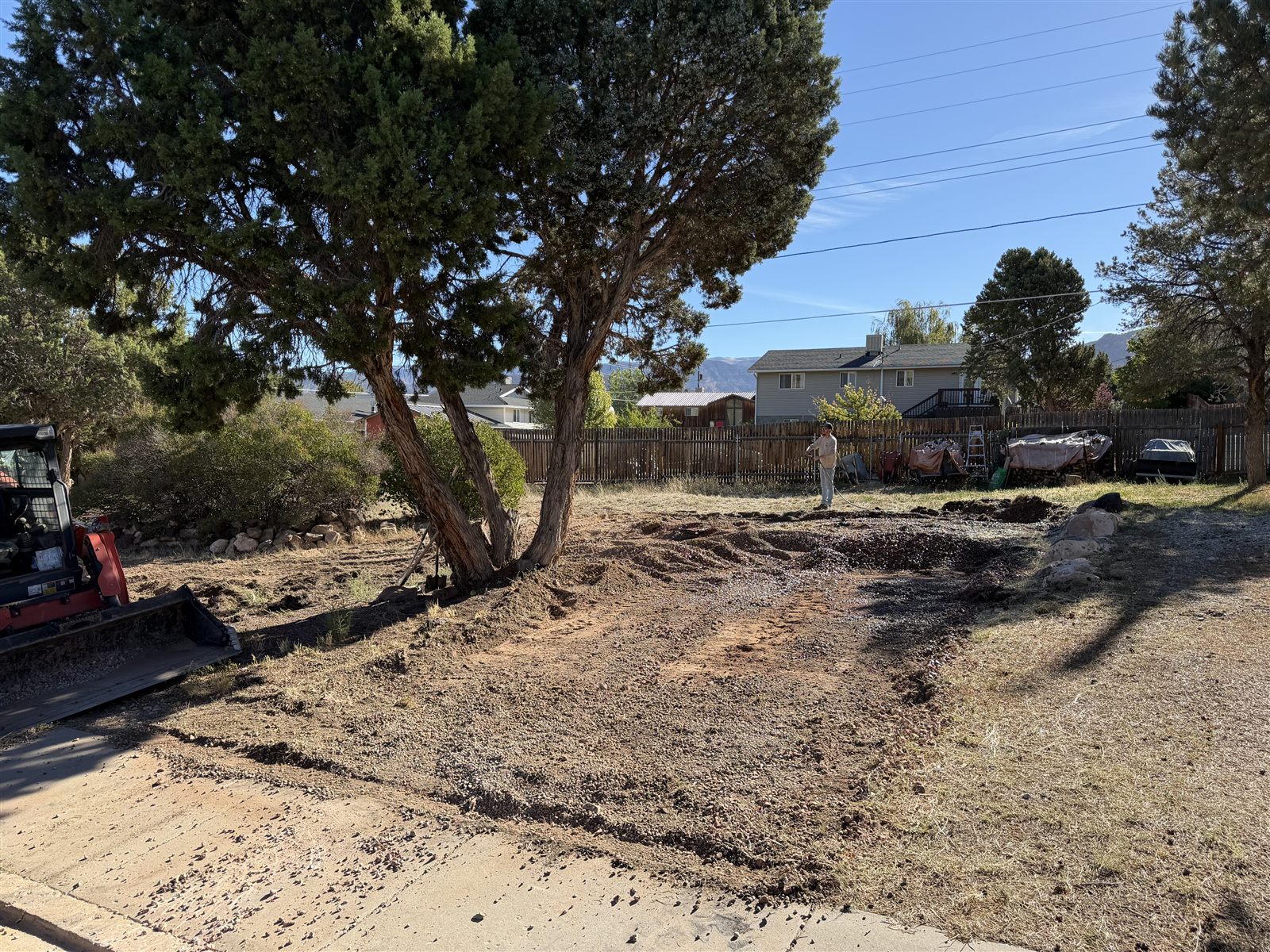 Gravel pad preparation in a yard